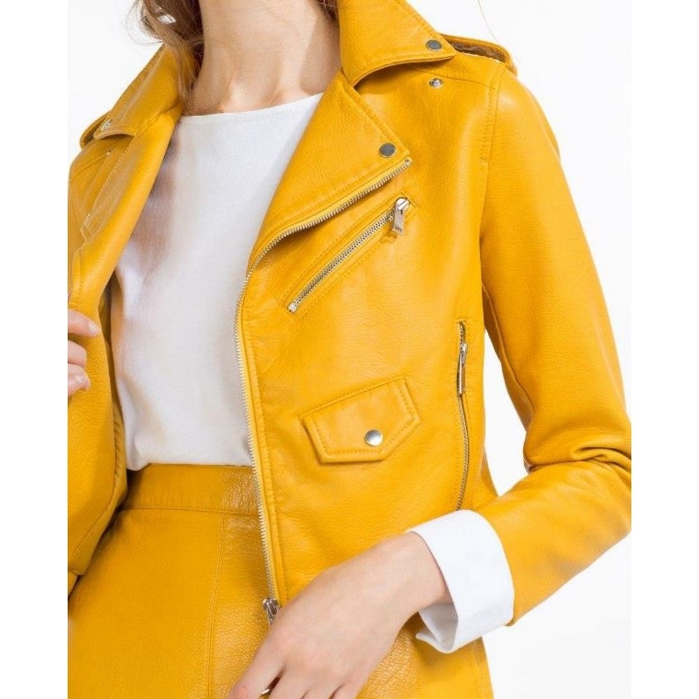 Mustard Cropped Moto Jacket